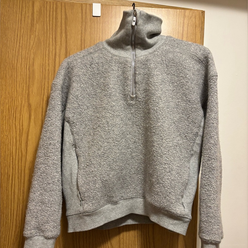 Wool blend 1/4 zip pullover sweatshirt, grey size 6. Brushed fleece.